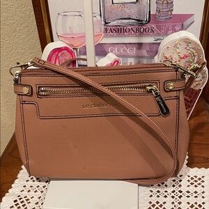 Liz Claiborne Tan Leather Crossbody with Gold Hardware